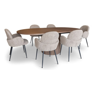 Ensemble table ovale extensible et 6 fauteuils en tweed SIERRA