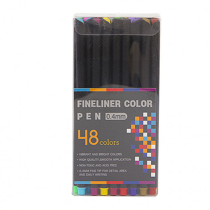 Set 48 Rotuladores  COLOR FINELINER  profesional punta fina 0,4 mms. Colores definidos y brillantes para delinear, ilustraciones, mandala…