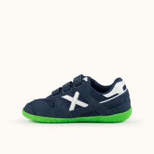Zapatilla de infantil en Azul Marino con Velcros y Suela Verde Flúor - MUNICH MINI GOAL VCO 1632
