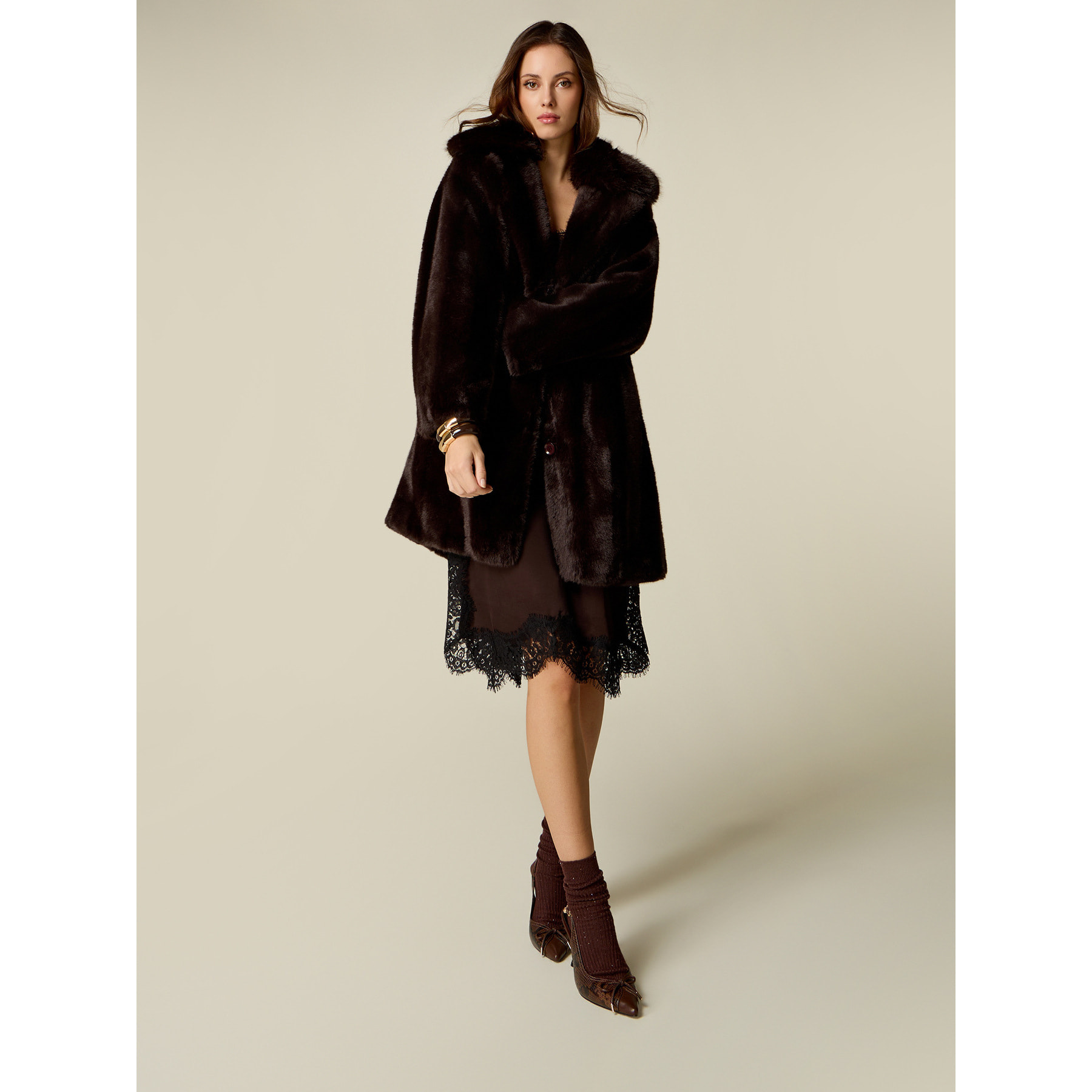 Oltre - Cappotto in tessuto peluche - Marrone
