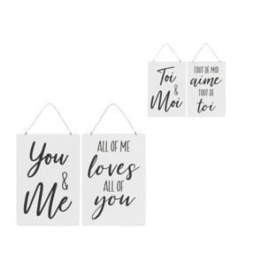 J-Line pancarte Textes Français/Anglais 'You&Me' - métal - blanc/noir - 2 pièces