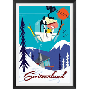 Affiche Voyage en Suisse Affiche + cadre en bois - Noir