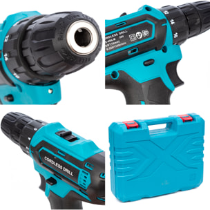 Trapano elettrico senza fili con doppia velocità, 35NM, valigetta di trasporto e 24 accessori. 2 batterie da 6500 mAh.