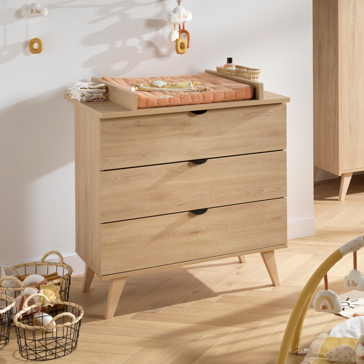 Chambre bébé 2 pièces Mia, Lit bébé 60x120 et Commode à langer 3 tiroirs