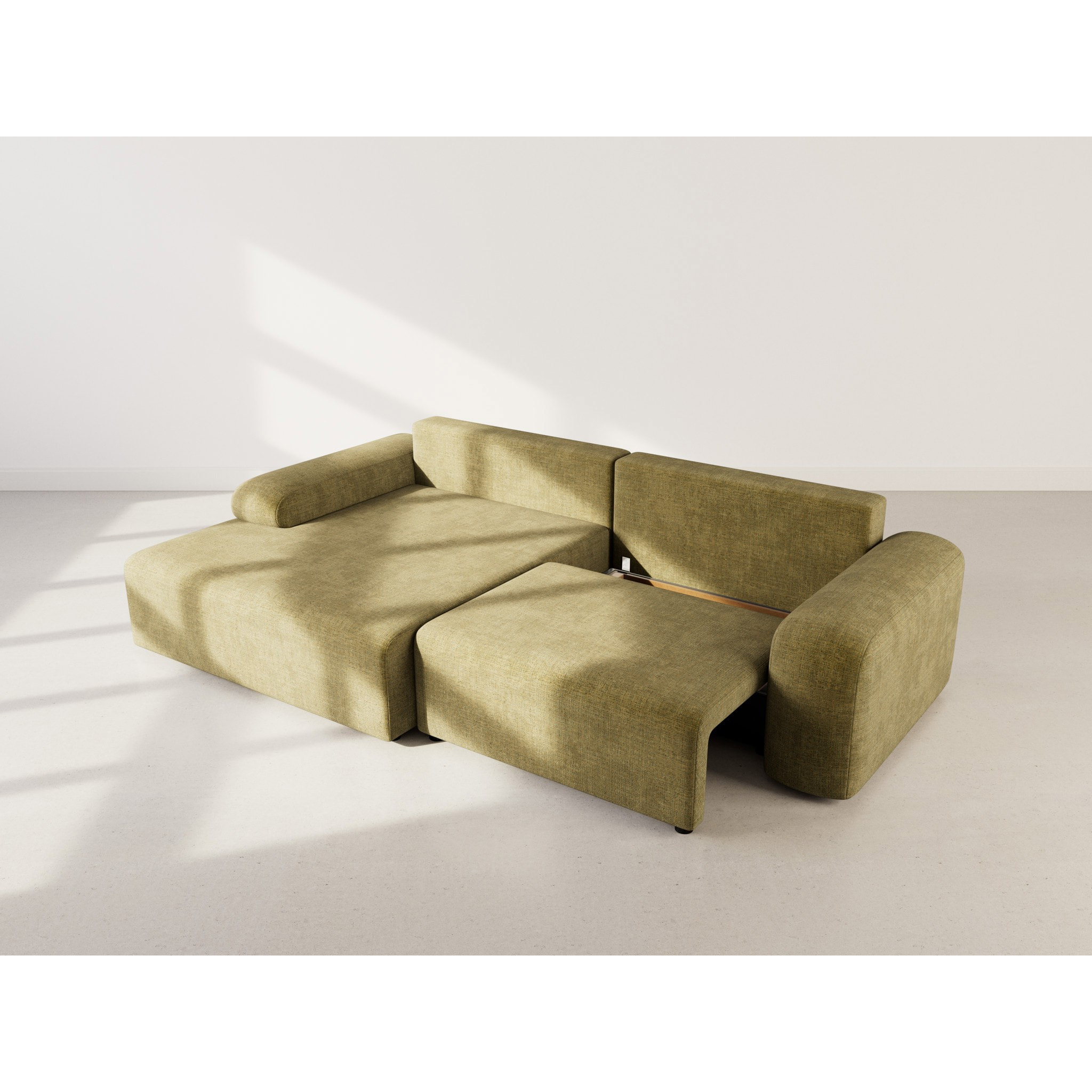 Rebecca - canapé d'angle gauche 4 places convertible avec coffre en velours texturé - Vert Olive