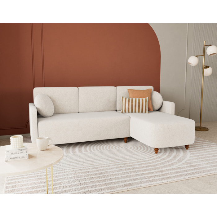 Calypso - canapé d'angle réversible 4 places convertible avec coffre en tissu - Beige