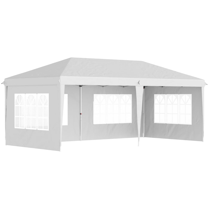 Carpa Plegable 6x3 m con 4 Laterales Desmontables Cenador de Jardín con 4 Ventanas Visibles y Bolsa de Transporte para Patio Terraza Blanco