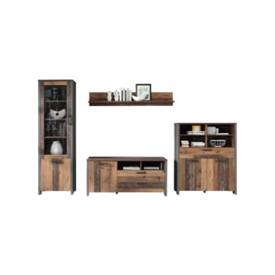 Armoire haute en bois effet bois vieilli H128cm 3 portes - FRED