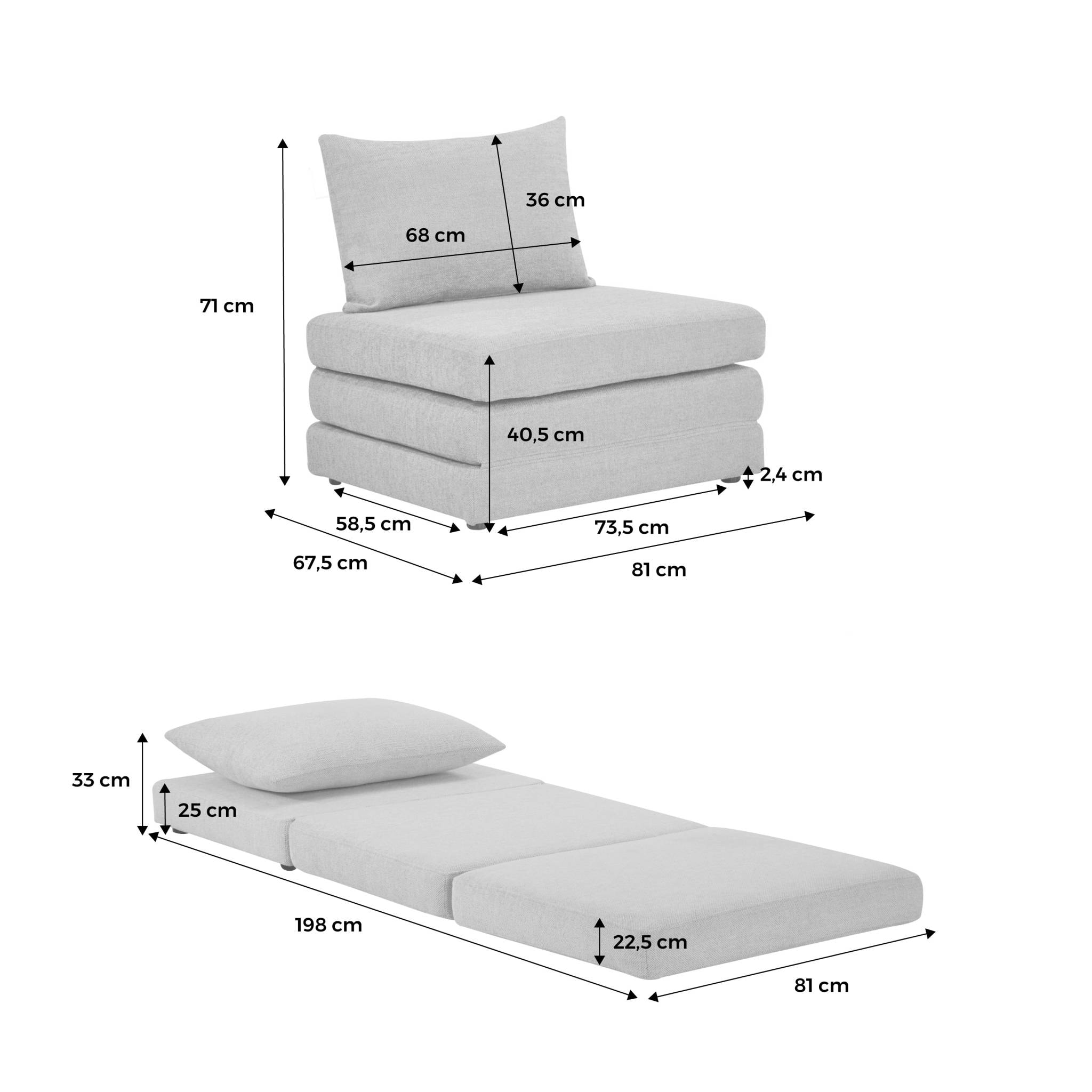 Chauffeuse matelas convertible moutarde tissu chenille 1 place Fold
