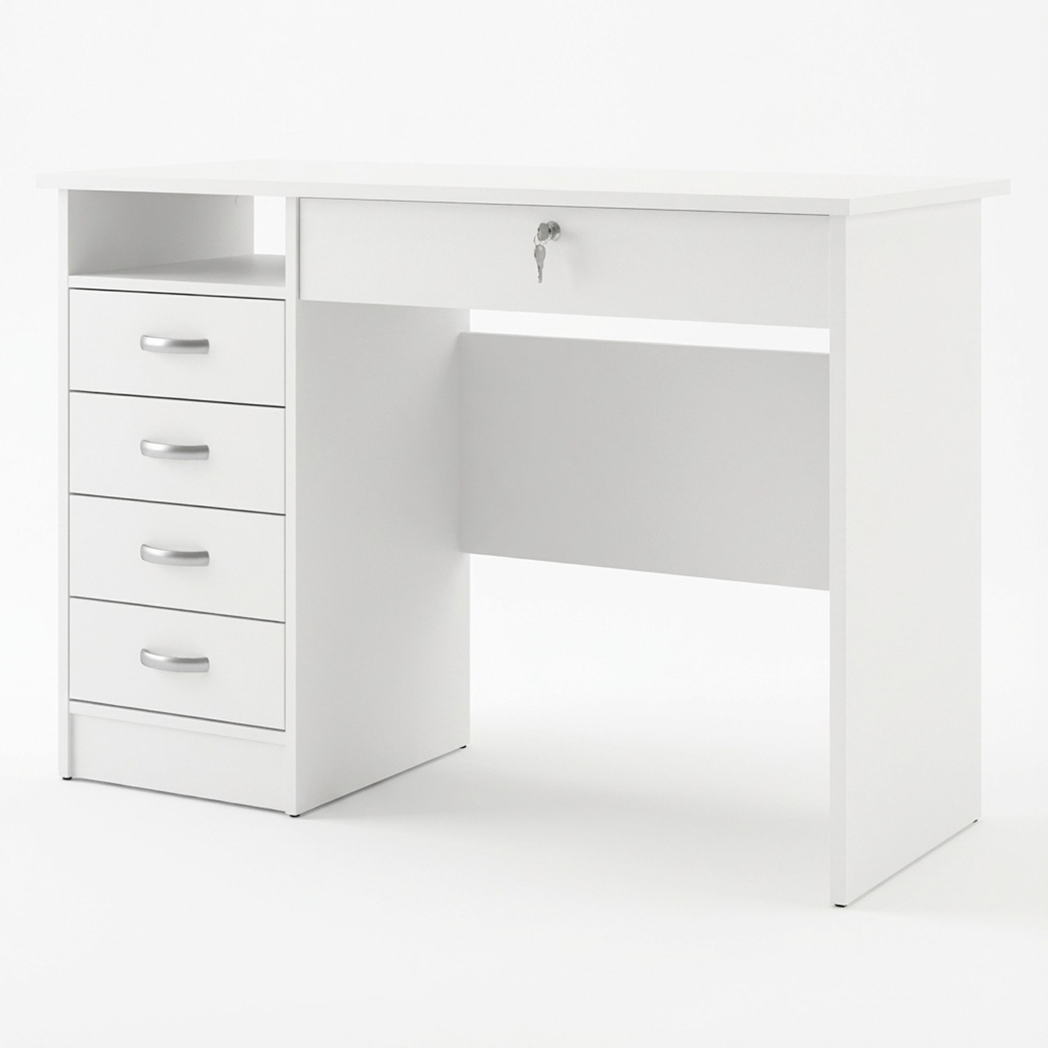 Scrivania Da Ufficio Con 5 Cassetti E Cassetto Con Serratura Desk Moderno Salvaspazio Per Studio Cameretta E Home Office 109.3 x 48.5 x 75.6 Cm Bianco