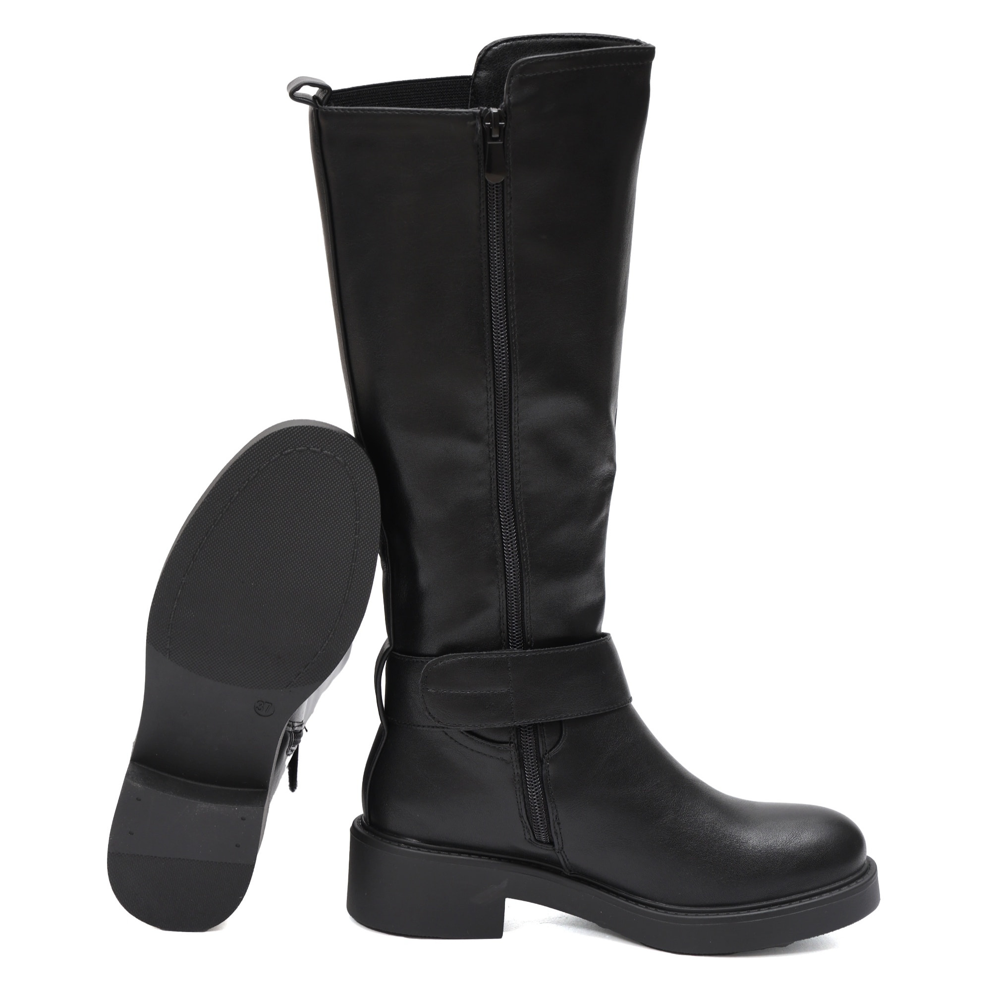 Stivale in simil pelle con fascia elastica e cinturino dorato
