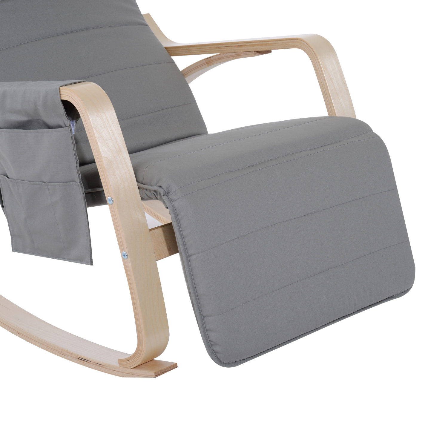 Fauteuil à bascule - fauteuil relax repose-pied réglable, poche rangement, tétière - bois tissu gris