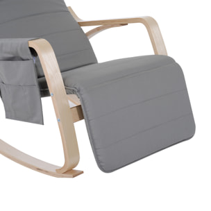 Fauteuil à bascule - fauteuil relax repose-pied réglable, poche rangement, tétière - bois tissu gris