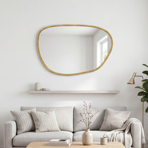 Miroir mural design organique - 90 x 60 cm - effet bois clair naturel