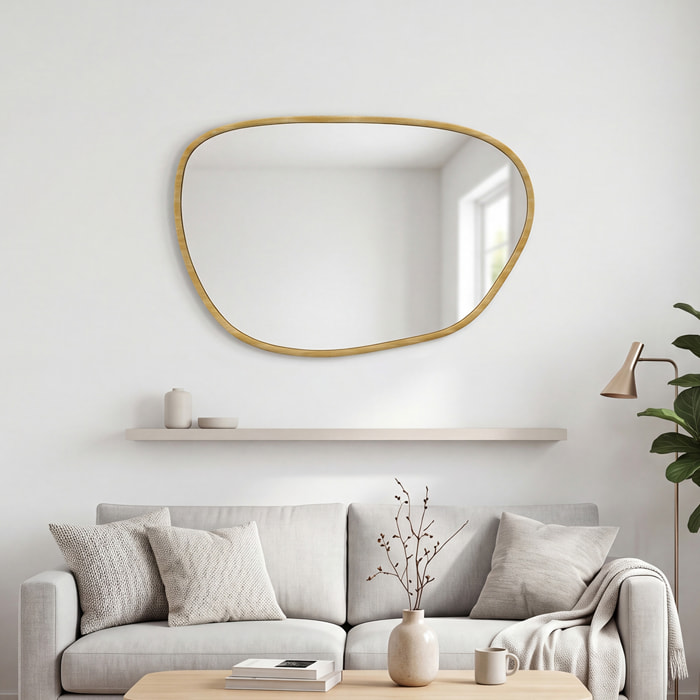 Miroir mural design organique - 90 x 60 cm - effet bois clair naturel