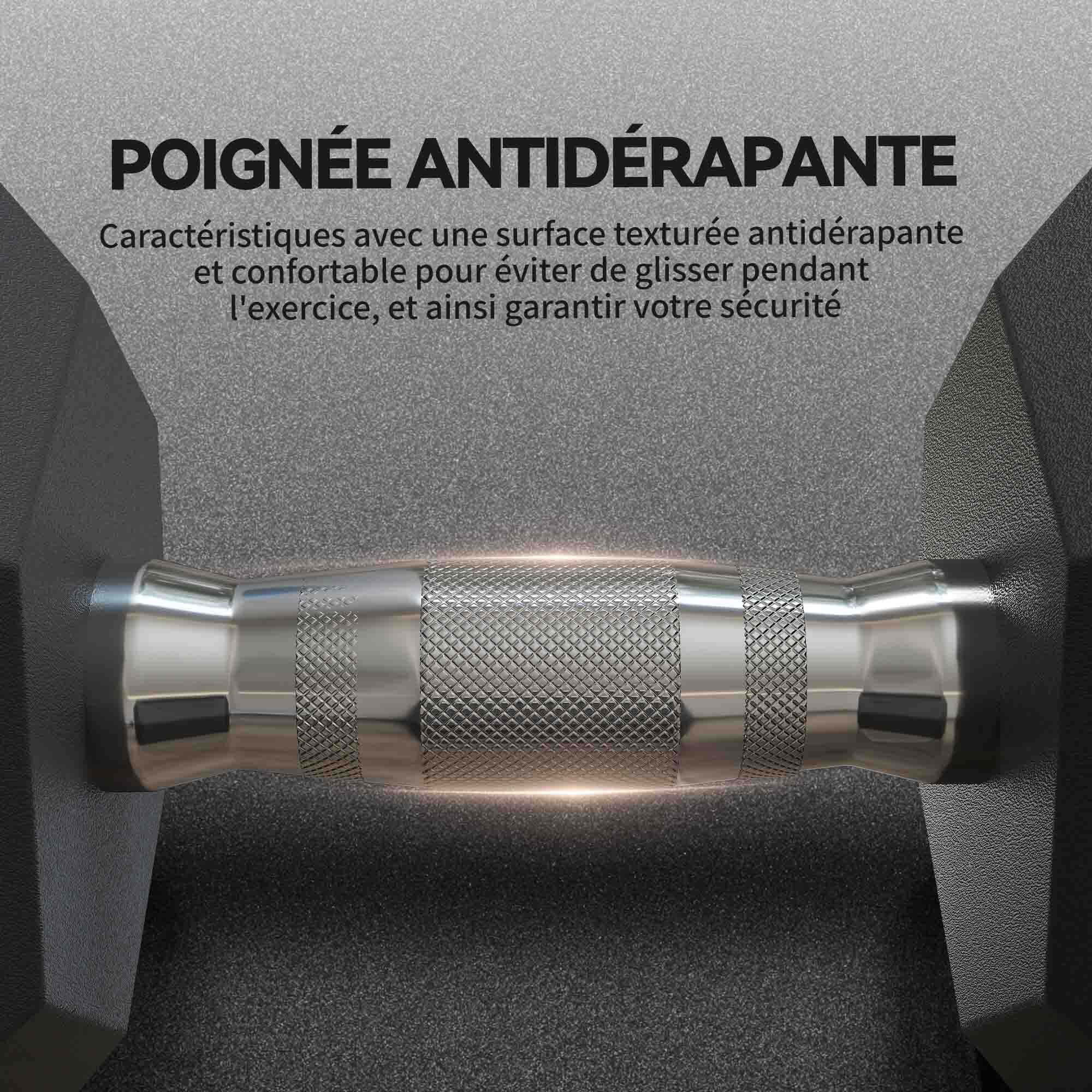 Lot de 2 haltères courtes poids total 30 Kg - entraînement musculaire & haltérophilie - acier caoutchouc noir