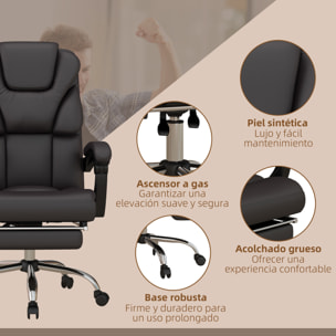 Silla de Oficina con 6 Puntos de Masaje Silla Ejecutiva Reclinable de PU con Control Remoto Altura Ajustable Respaldo Alto Reposapiés y Bolsillo 63x57x118-126 cm Marrón