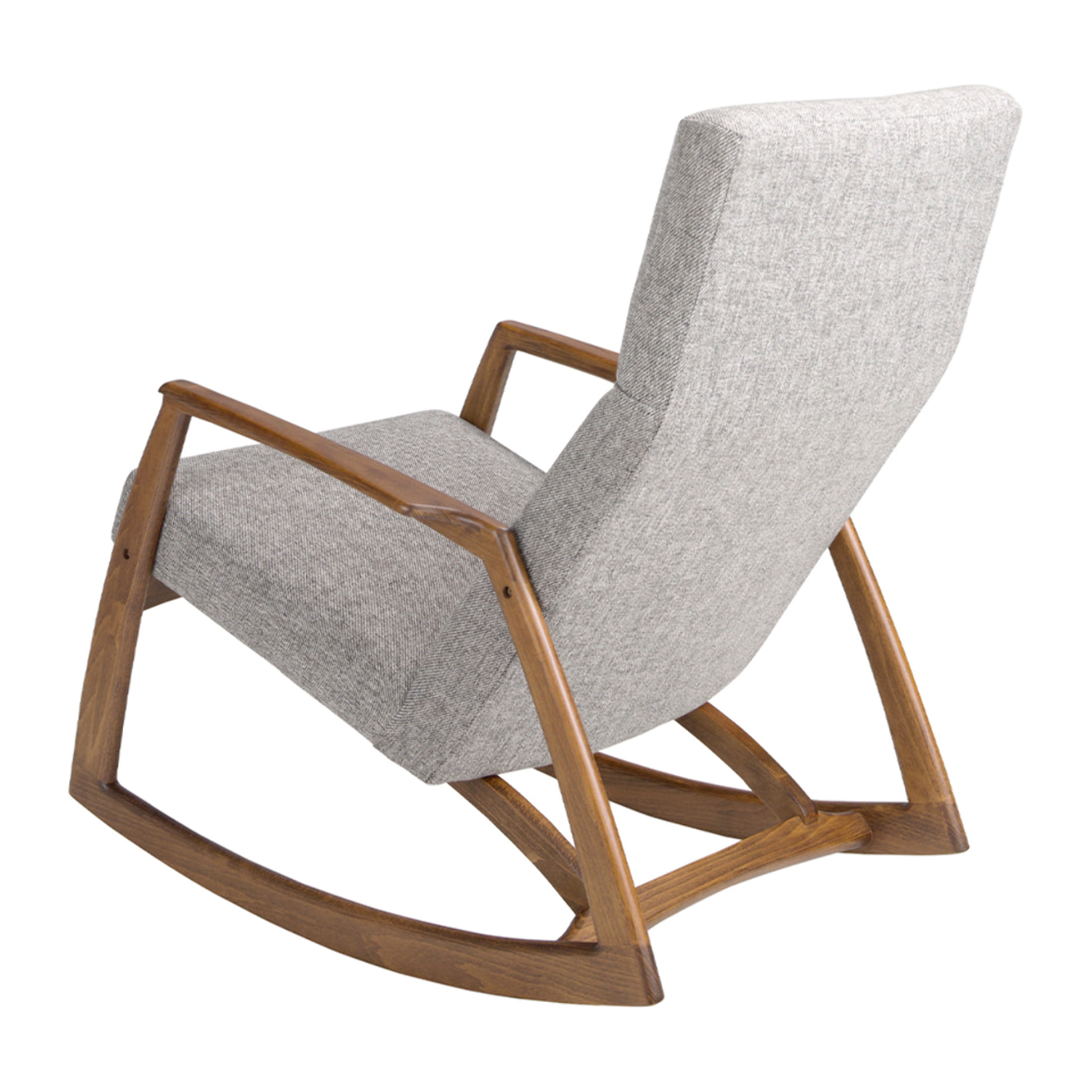 Sillón Angel Cerdá mecedora con reposabrazos tapizado en tela en gris con estructura y patas en madera chapada en nogal natural 68x90x96cm