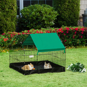 Cage parc enclos rongeurs dim. 90L x 75l x 75H cm - bâche de sol/toit imperméable, porte, trappe - acier oxford noir vert