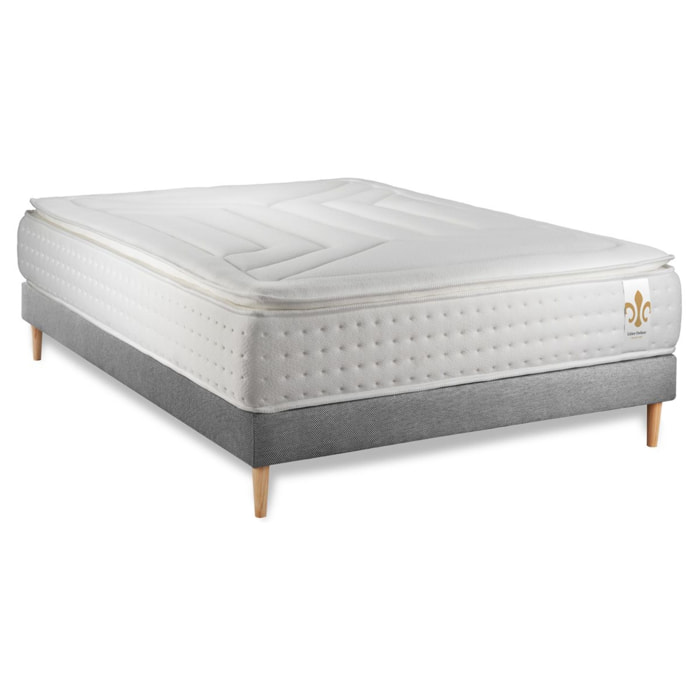 Ensemble Matelas Vingt-Quatre PLUS - 24cm - Ressorts ensachés et mémoire de forme - Confort hôtelier - Sommier kit Gris