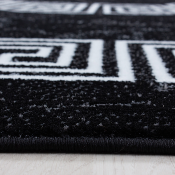 PLUS - Tapis à poils courts style grec noir - PLU8009NOI