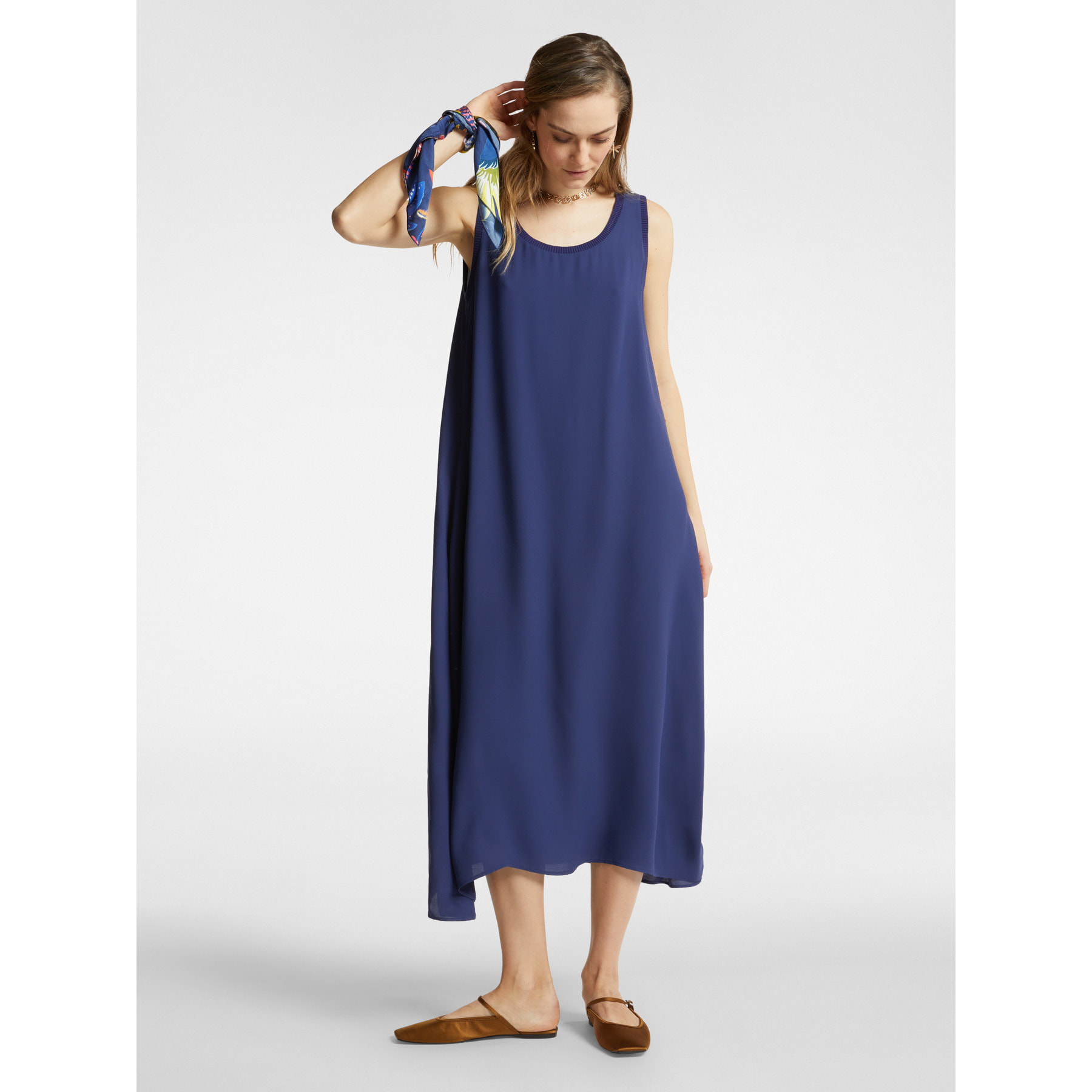 Elena Mirò - Vestido largo con bordes de canalé - Azul