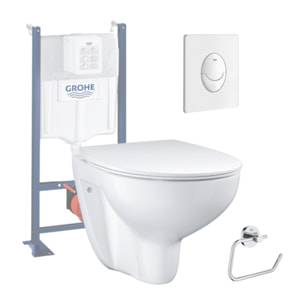 Pack WC sans bride Bau Ceramic avec abattant slim + Bâti support WC Rapid SL + plaque de commande Start ovale blanc alpin Grohe