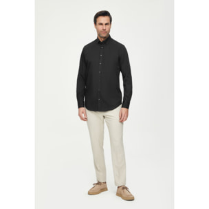 Camicia Uomo 1 Bottone Button Down Slim Cotone Unito Nero