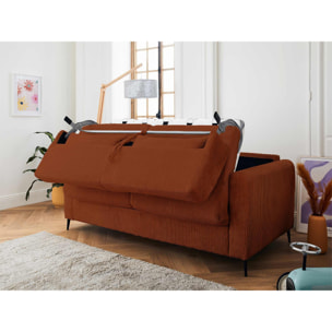 Owen - canapé lit 3 places convertible express couchage quotidien 140 cm matelas 12 cm en velours côtelé - Terracotta