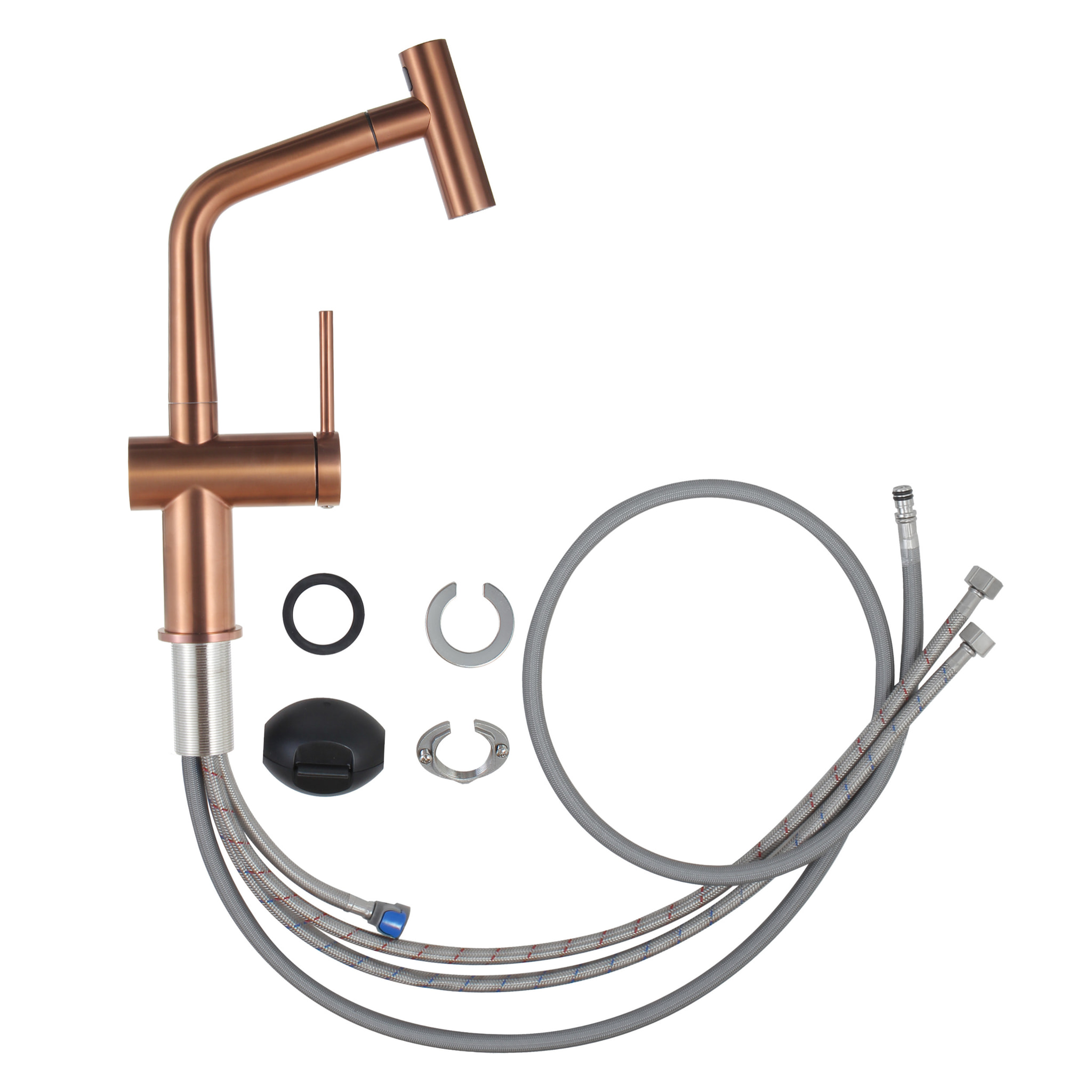 Aurum set mitigeur lavabo + mitigeur cuisine Ceramia Timeless acier inoxydable, douchette extractible, or rose (SATBA285BCRG)