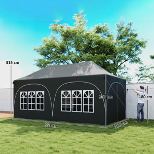 Carpa Plegable 6x3 m, Pop-up, con 6 Laterales Extraíbles, Cenador de Jardín con Altura Ajustable, Ventanas, Bolsa de Transporte, UPF30+, Gazebo para Camping, Fiestas, Exterior, Gris Oscuro