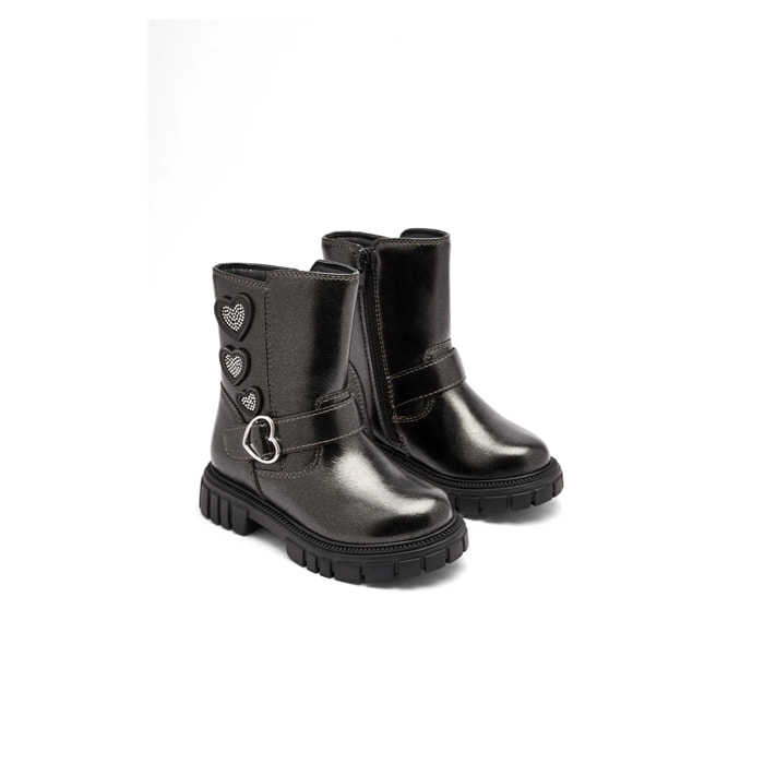Stivali da ragazza in stile biker con cerniera interna e dettaglio a cuore