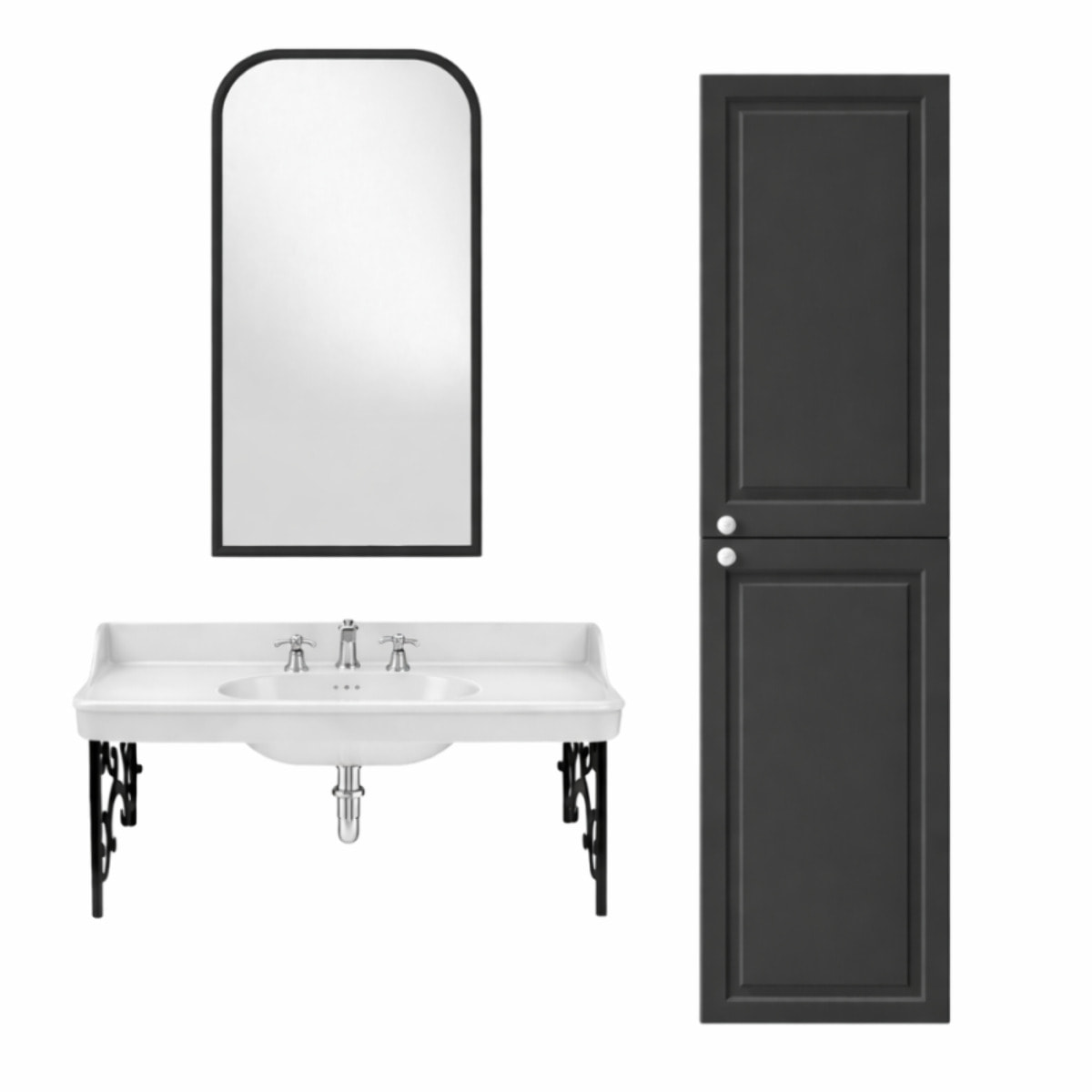 Pack plan vasque suspendu 3 trous Cléo 1889 + colonne droite + miroir + mélangeur croisillon chromé + siphon chromé