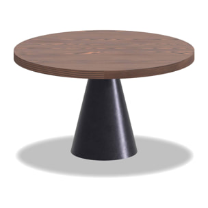 Artù Black - Tavolo da pranzo rotondo Ø 120 cm in legno laminato con base a cono in metallo, top legno scuro