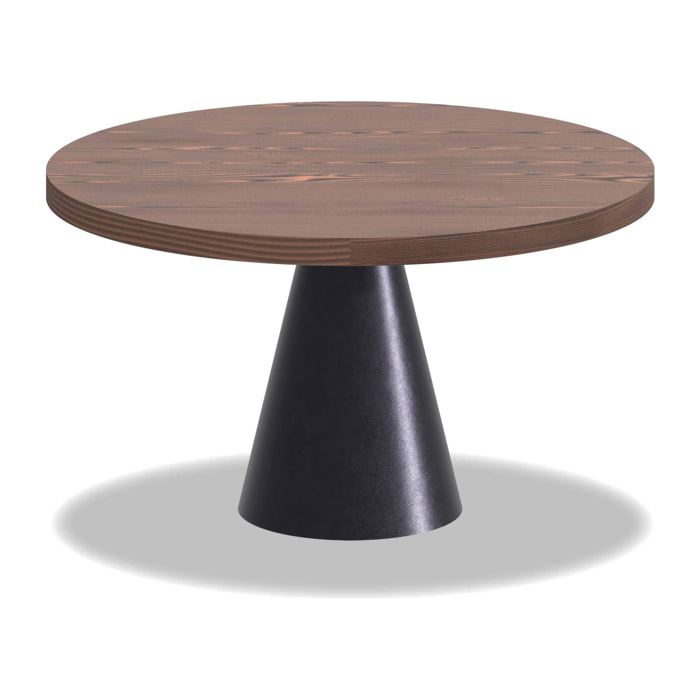 Artù Black - Tavolo da pranzo rotondo Ø 120 cm in legno laminato con base a cono in metallo, top legno scuro