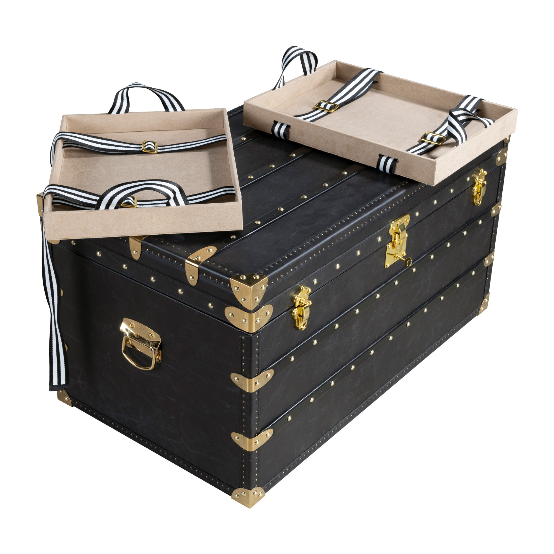 Baúl Angel Cerdá con estructura de madera MDF tapizada en piel de origen vacuno en negro 93x54x50cm