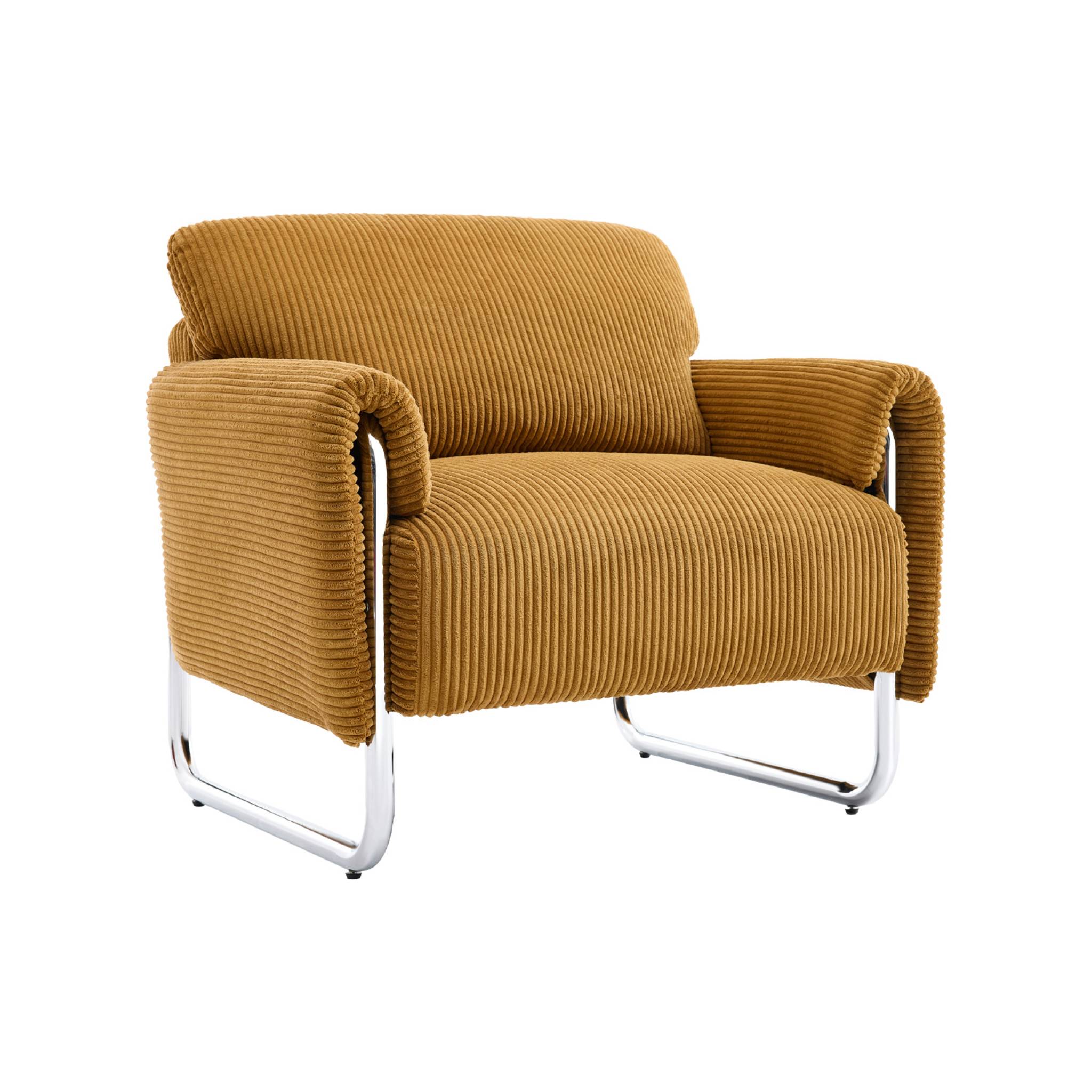 Fauteuil vintage velours côtelé armature chromée VINTAGE