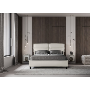 Letto matrimoniale con rete imbottito 160x200 similpelle bianco Nandy