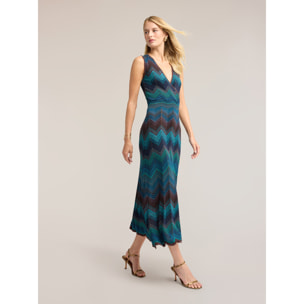 Motivi - Vestido tubo largo en punto fino chevron - Azul