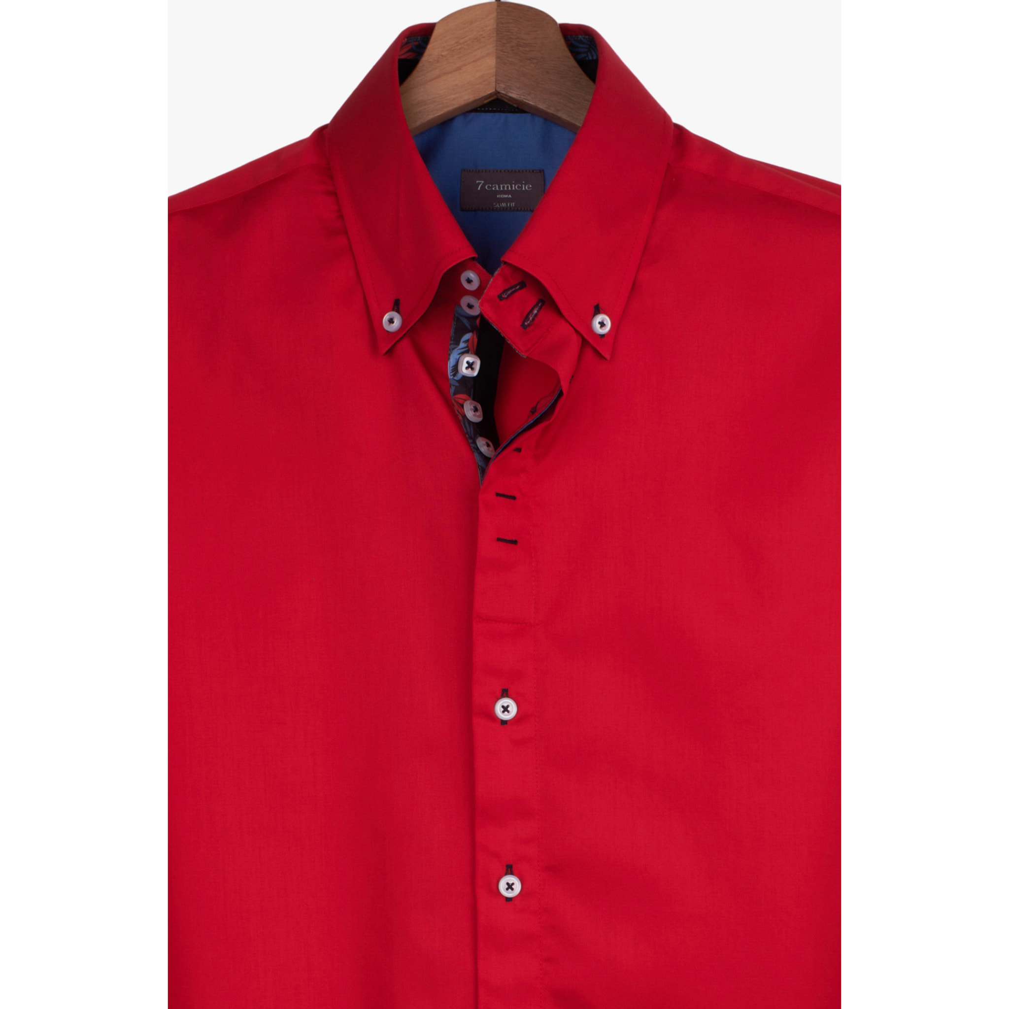 Camicia Uomo 2 Bottoni Button Down Slim Satin Unito Rosso
