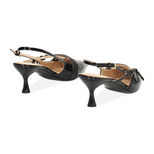 Décolleté slingback donna nere con cinturini, tacco 6 cm