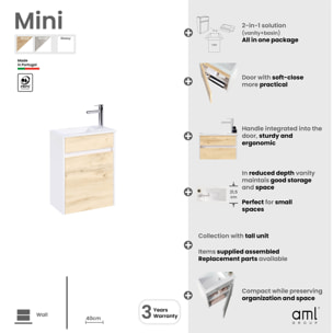 Meuble Lave Mains MINI 40x50x22 cm - Gris et Blanc