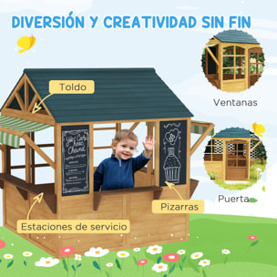 Casita Infantil Exterior de Madera Plegable Casa Jardín Infantil con 2 Pizarras Ventanas y Toldo Casita de Juegos para Niños a Partir de 3 Años Natural