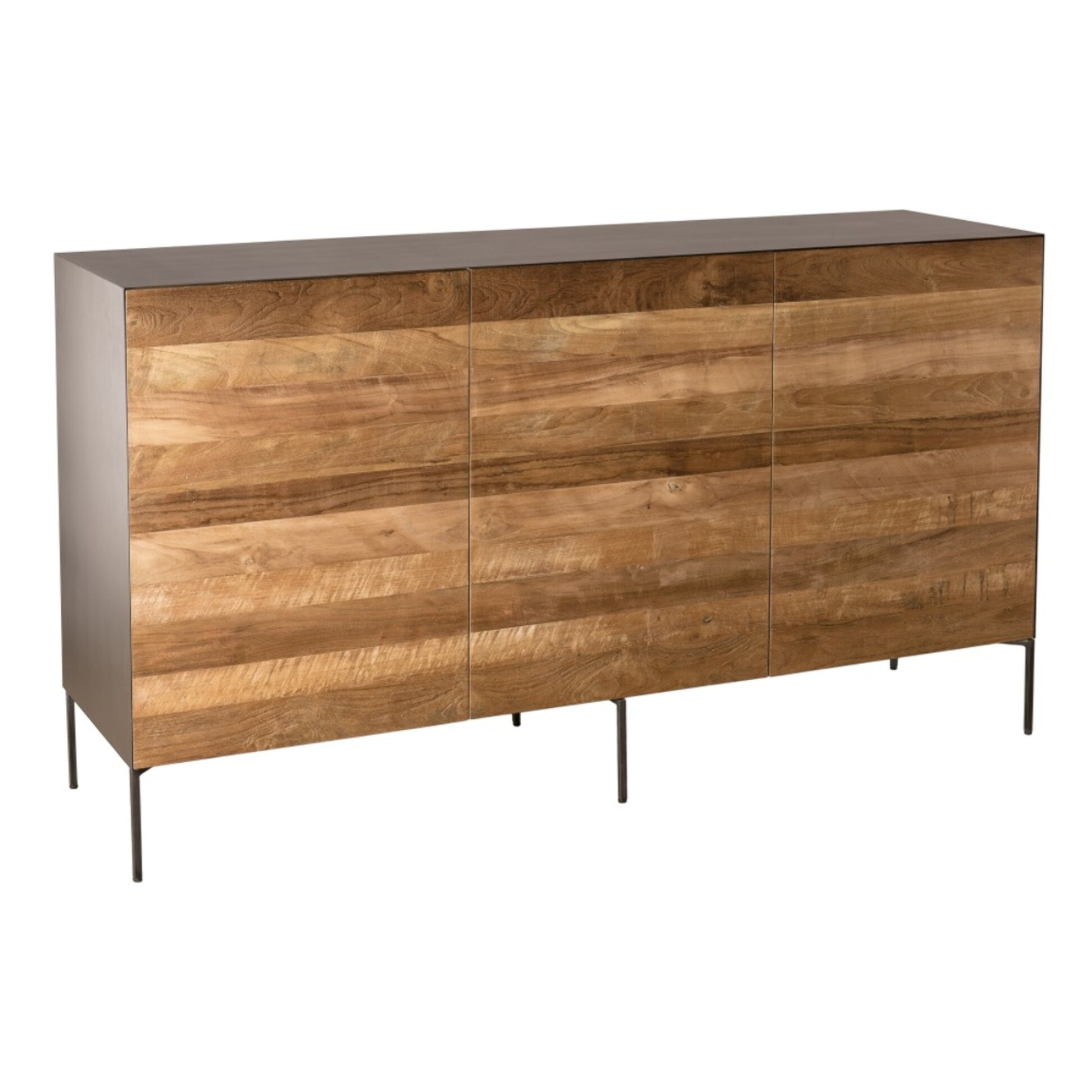 MAXENCE - Buffet naturel et noir 3 portes bois Teck recyclé métal et pieds métal gris anthracite