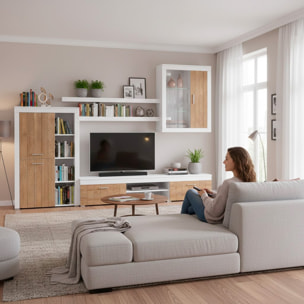 Parete Attrezzata Da Soggiorno Salotto Moderna Con Ante Mensole Vani A Giorno Vetrinetta Mobile TV Design Moderno 293 x 193 x 50 Cm Bianco E Noce