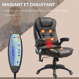 Fauteuil de bureau direction pivotant massant chauffant électrique revêtement synthétique chocolat