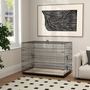 Jaula para Perros Plegable, Jaula para Perros Extragrandes con Cojín, 2 Puertas, Bandeja Extraíble y Marco de Alambre Metálico, 106x71,5x76 cm, Negro y Beige