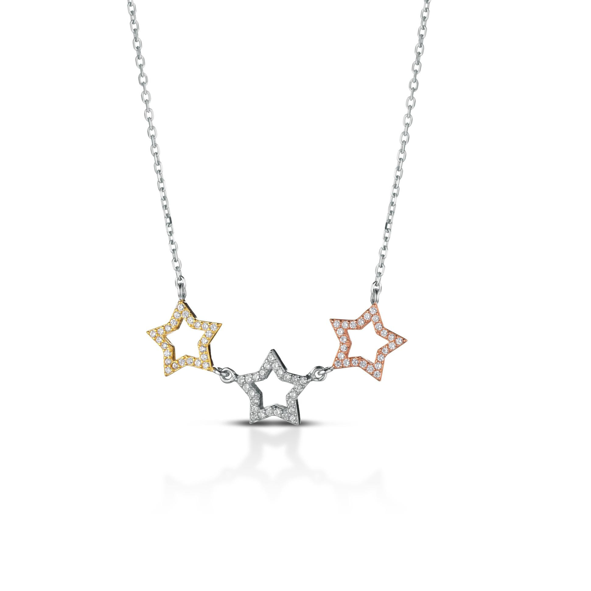 Collana Hiriwa 925 Stella Argento Rosè-Silver-Gold Pietre Bianche