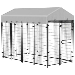 Chenil extérieur chien - cage chien - enclos chien - toile toit imperméable anti-UV, 2 portes verrouillables - acier noir PE gris