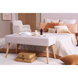 Banc scandinave capitonné en tissu effet velours texturé beige et bois clair L96 cm GUESTA
